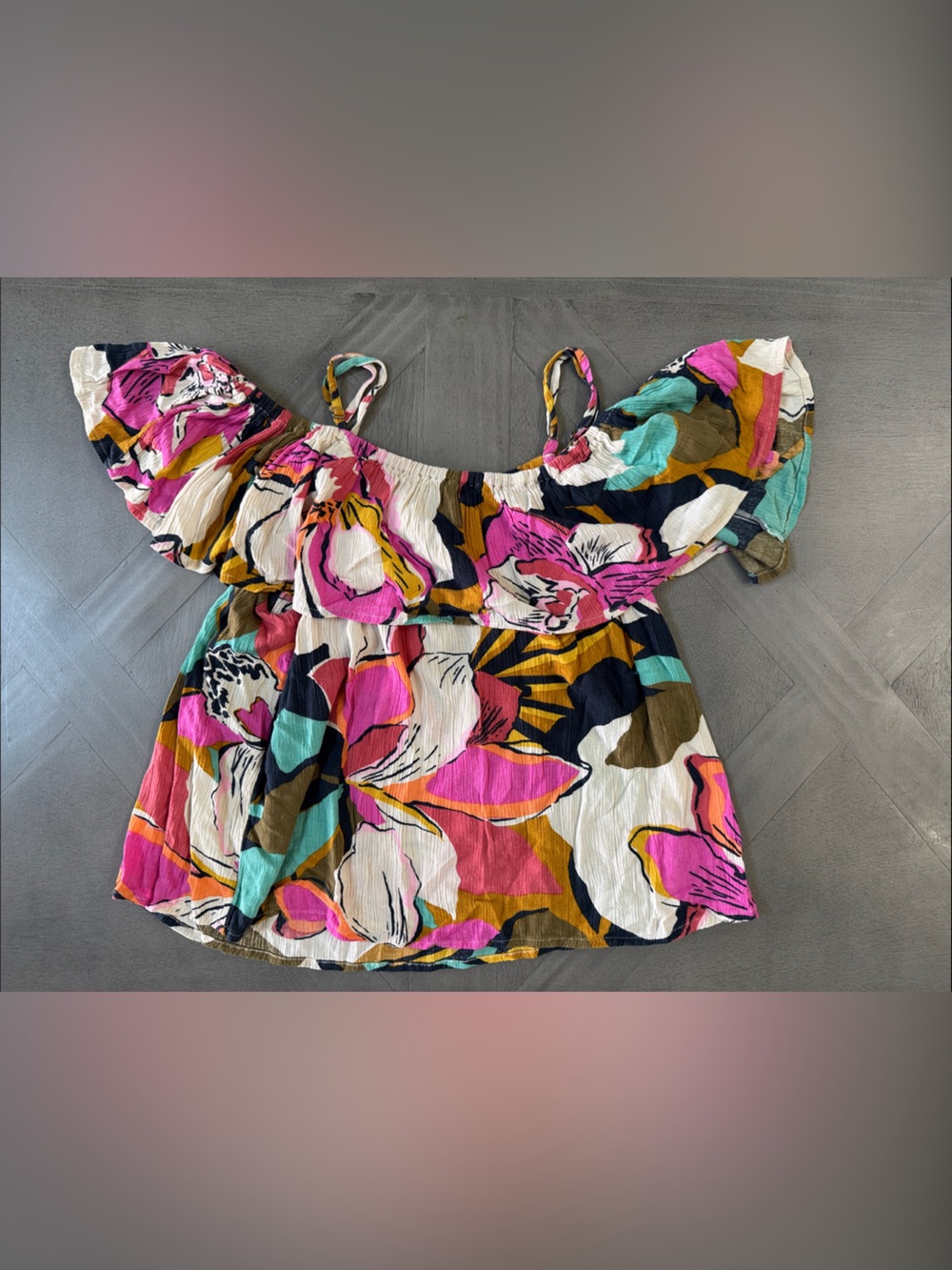 Billabong Floral Off-Shoulder Camisole in Pink, Teal & Mustard